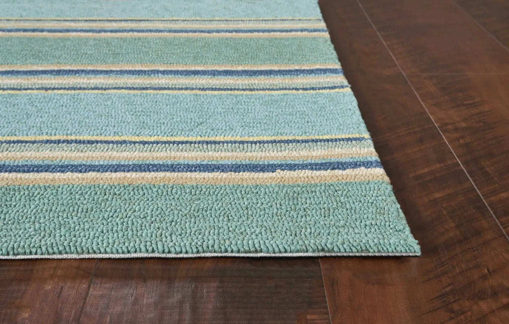 5' X 8' Blue Striped Handmade Indoor Outdoor Area Rug - Homeroots - Flyclothing LLC