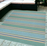 5' X 8' Blue Striped Handmade Indoor Outdoor Area Rug - Homeroots - Flyclothing LLC