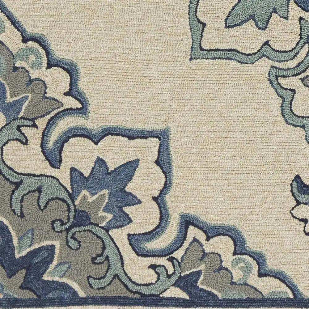 5' X 8' Ivory and Blue Damask Handmade Indoor Outdoor Area Rug - Homeroots - Flyclothing LLC