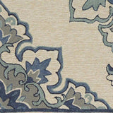 5' X 8' Ivory and Blue Damask Handmade Indoor Outdoor Area Rug - Homeroots - Flyclothing LLC