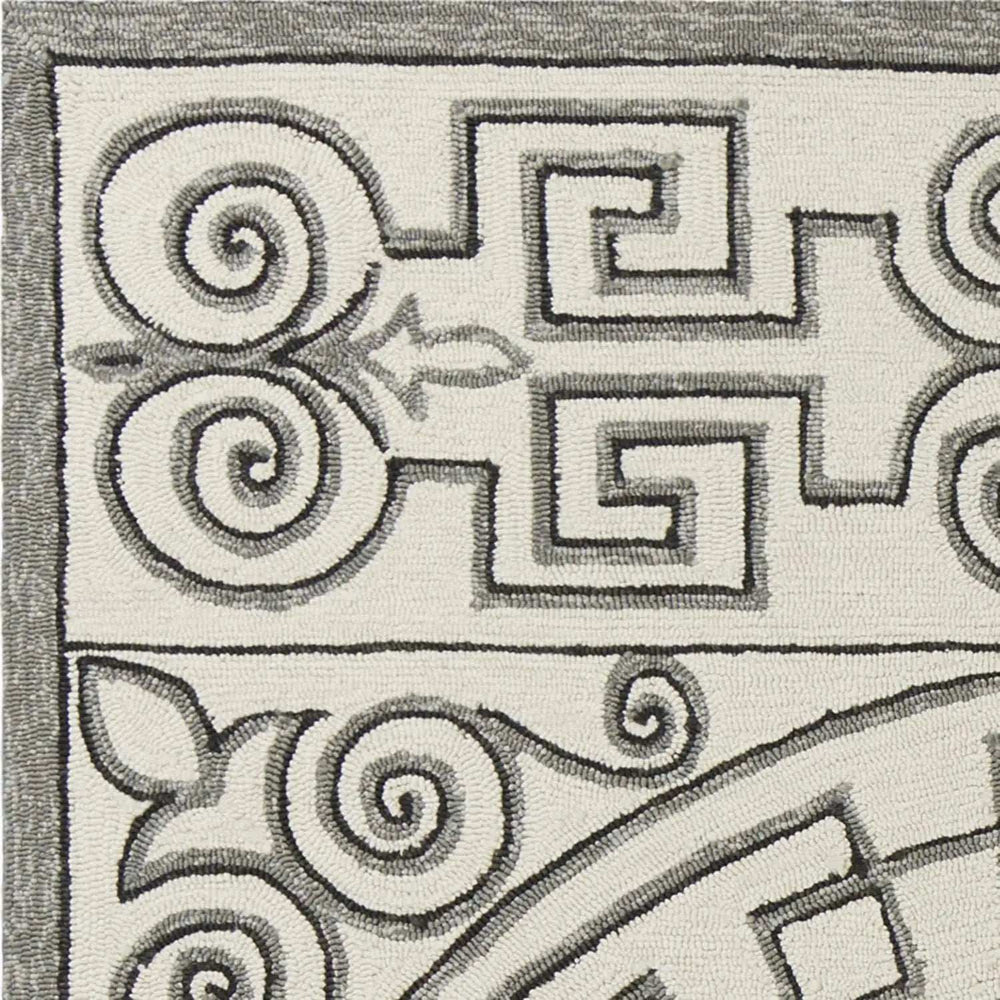 5' X 8' Gray and Ivory Damask Handmade Indoor Outdoor Area Rug - Homeroots - Flyclothing LLC