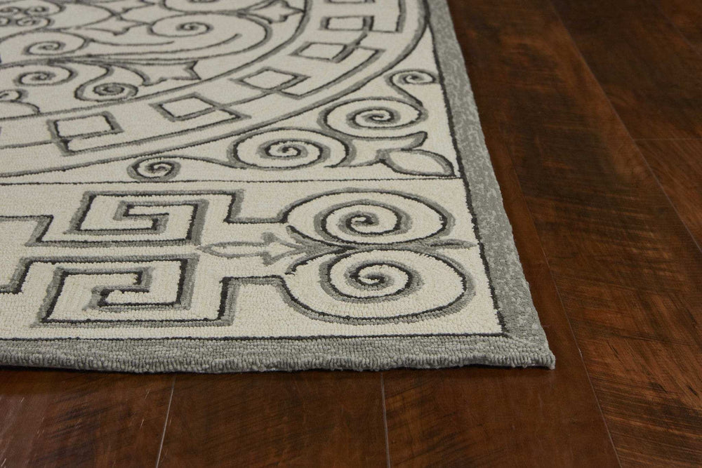 5' X 8' Gray and Ivory Damask Handmade Indoor Outdoor Area Rug - Homeroots - Flyclothing LLC