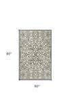 5' X 8' Gray and Ivory Damask Handmade Indoor Outdoor Area Rug - Homeroots - Flyclothing LLC