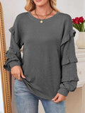 Ruffled Round Neck Long Sleeve Sweatshirt - Trendsi - Flyclothing LLC