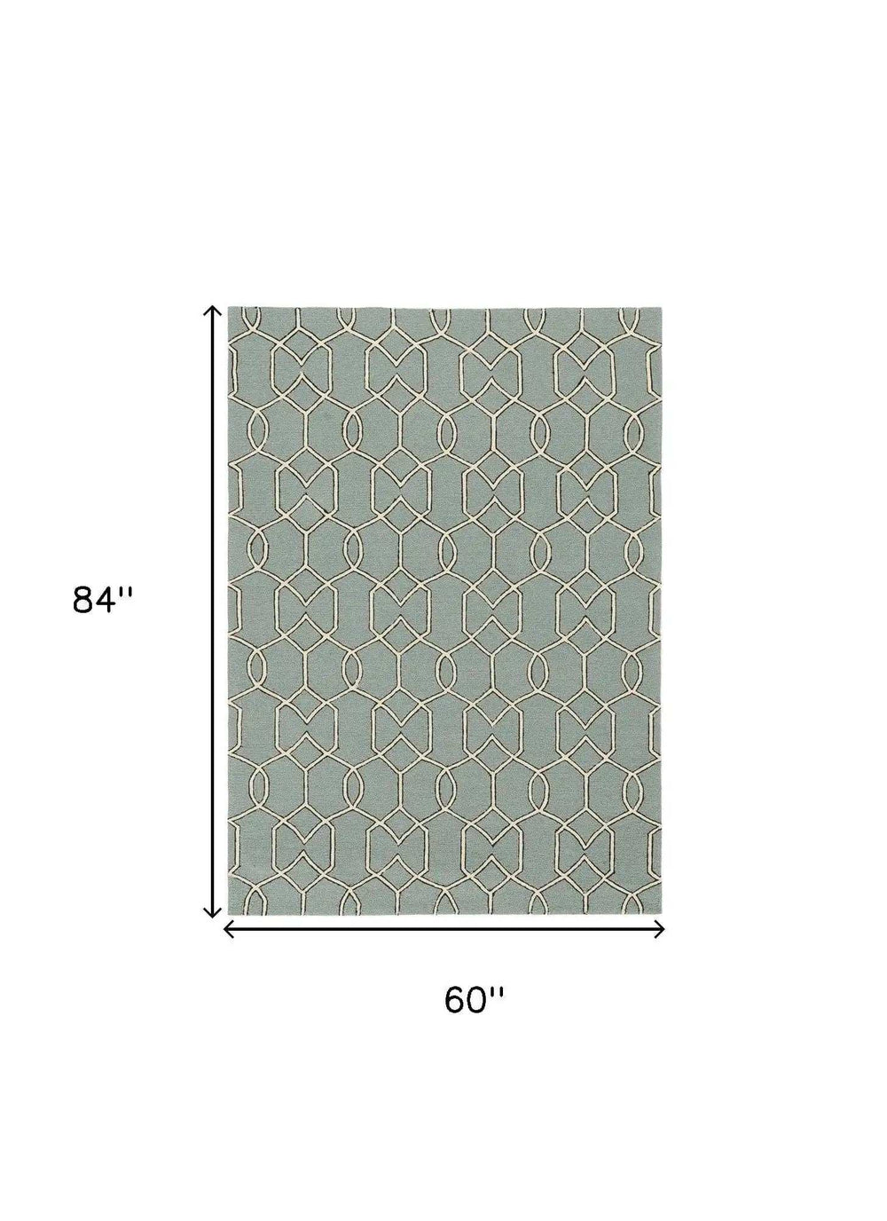 5' X 7' Green and Ivory Geometric Hand Hooked Area Rug - Homeroots - Flyclothing LLC