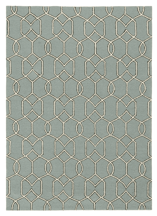 5' X 7' Green and Ivory Geometric Hand Hooked Area Rug - Homeroots - Flyclothing LLC