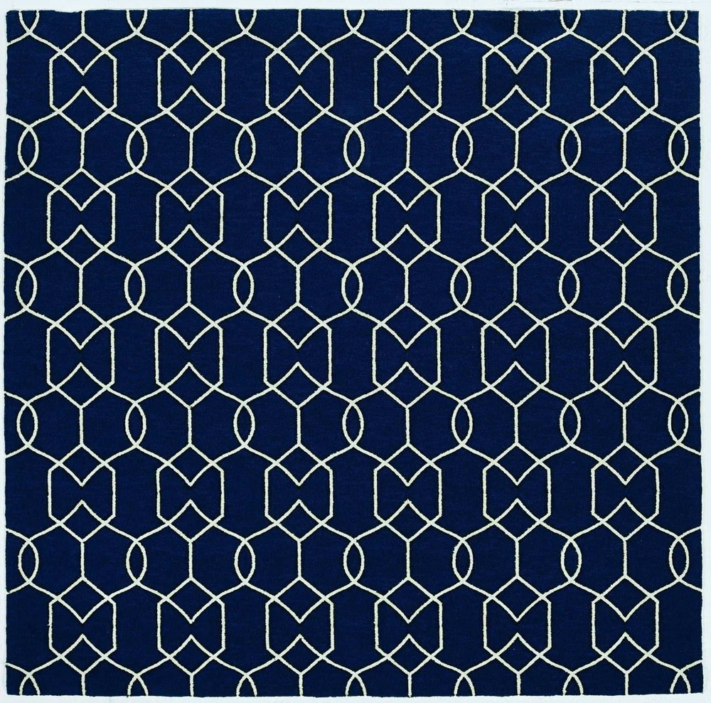 5' X 7' Navy Blue Geometric Hand Hooked Area Rug - Homeroots - Flyclothing LLC