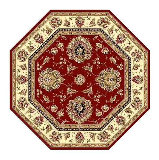 7' Red and Ivory Floral Octagon Rug - Homeroots - Flyclothing LLC