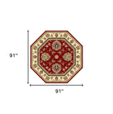 7' Red and Ivory Floral Octagon Rug - Homeroots - Flyclothing LLC