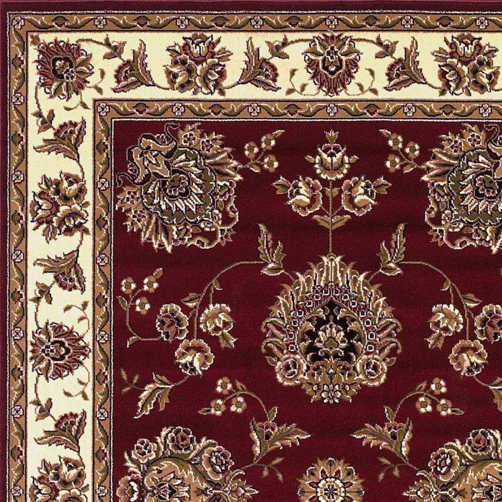 7' Red and Ivory Floral Octagon Rug - Homeroots - Flyclothing LLC
