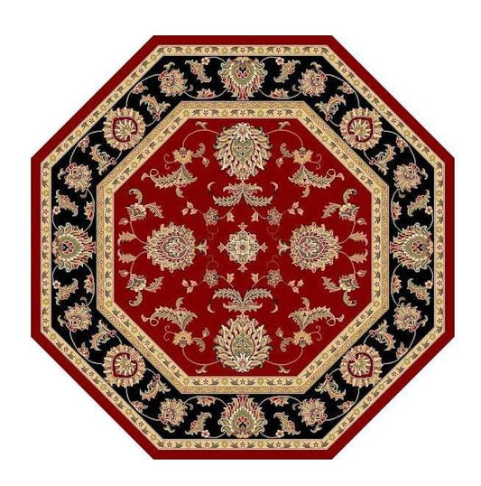7' Octagon Red Or Black Floral Vines Bordered Indoor Area Rug - Homeroots - Flyclothing LLC