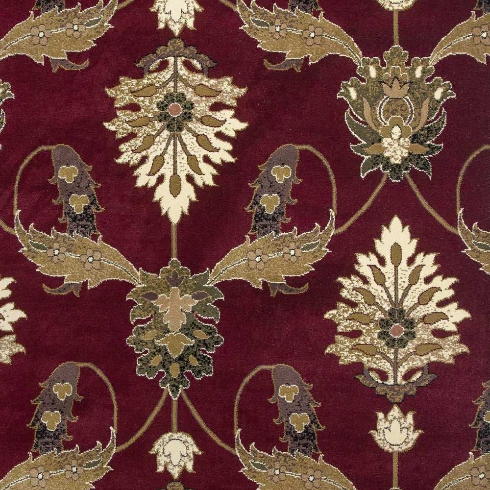 7' Octagon Red Floral Vines Indoor Area Rug - Homeroots - Flyclothing LLC