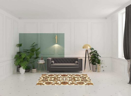 7' Octagon Ivory Or Red Floral Bordered Indoor Area Rug - Homeroots - Flyclothing LLC