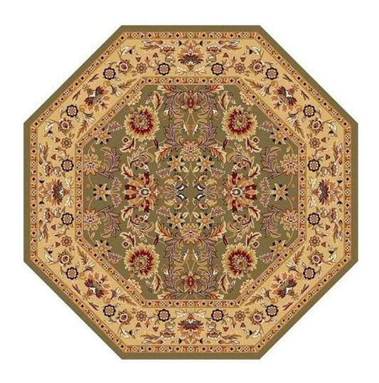 7' Octagon Green Or Taupe Floral Bordered Indoor Area Rug - Homeroots - Flyclothing LLC