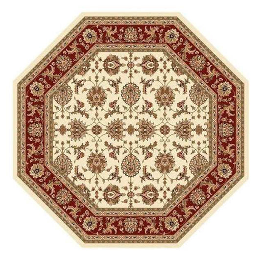 7' Octagon Ivory Or Red Floral Vines Bordered Indoor Area Rug - Homeroots - Flyclothing LLC