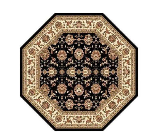 7' Octagon Black Or Ivory Floral Vines Bordered Indoor Area Rug - Homeroots - Flyclothing LLC
