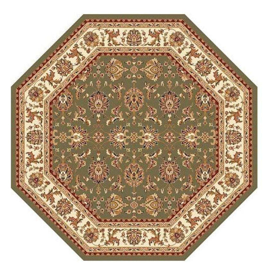 7' Octagon Green Or Ivory Floral Vines Bordered Indoor Area Rug - Homeroots - Flyclothing LLC