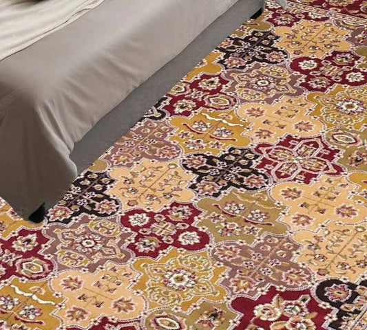7' Octagon Red Floral Panel Bordered Indoor Area Rug - Homeroots - Flyclothing LLC