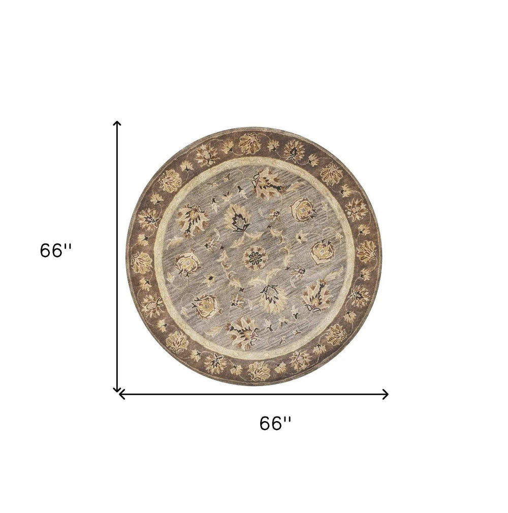 6' Grey Mocha Hand Tufted Traditional Round Indoor Area Rug - Homeroots - Flyclothing LLC