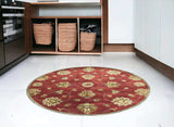 5' Round Red Floral Vine Wool Indoor Area Rug - Homeroots - Flyclothing LLC