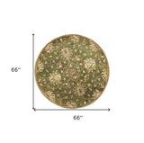 5' Round Emerald Green Floral Vine Wool Indoor Area Rug - Homeroots - Flyclothing LLC