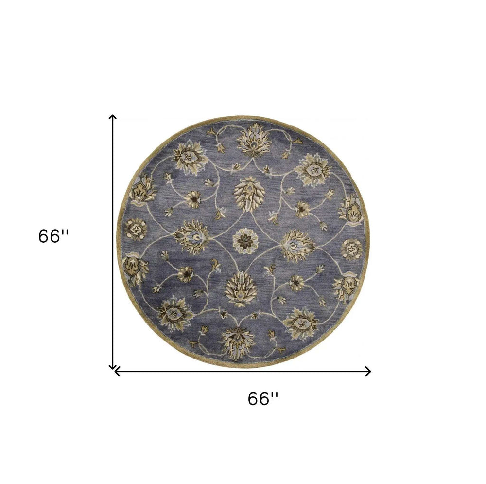 6' Midnight Blue Hand Tufted Traditional Round Indoor Area Rug - Homeroots - Flyclothing LLC