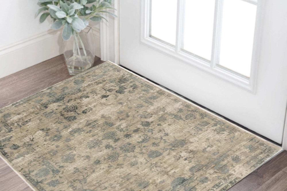 3' X 5' Beige and Blue Floral Area Rug - Homeroots - Flyclothing LLC