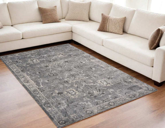 5' X 8' Grey Vintage Floral Bordered Indoor Area Rug - Homeroots - Flyclothing LLC