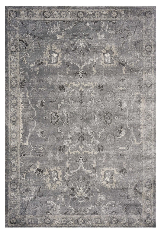 5' X 8' Grey Vintage Floral Bordered Indoor Area Rug - Homeroots - Flyclothing LLC