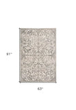 5' X 8' Ivory Machine Woven Distressed Traditional Floral Vines Indoor Area Rugg - Homeroots - Flyclothing LLC
