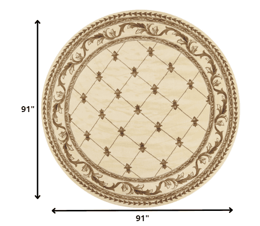8' Ivory Machine Woven Hand Carved Fleur De Lis Round Indoor Area Rug - Homeroots - Flyclothing LLC