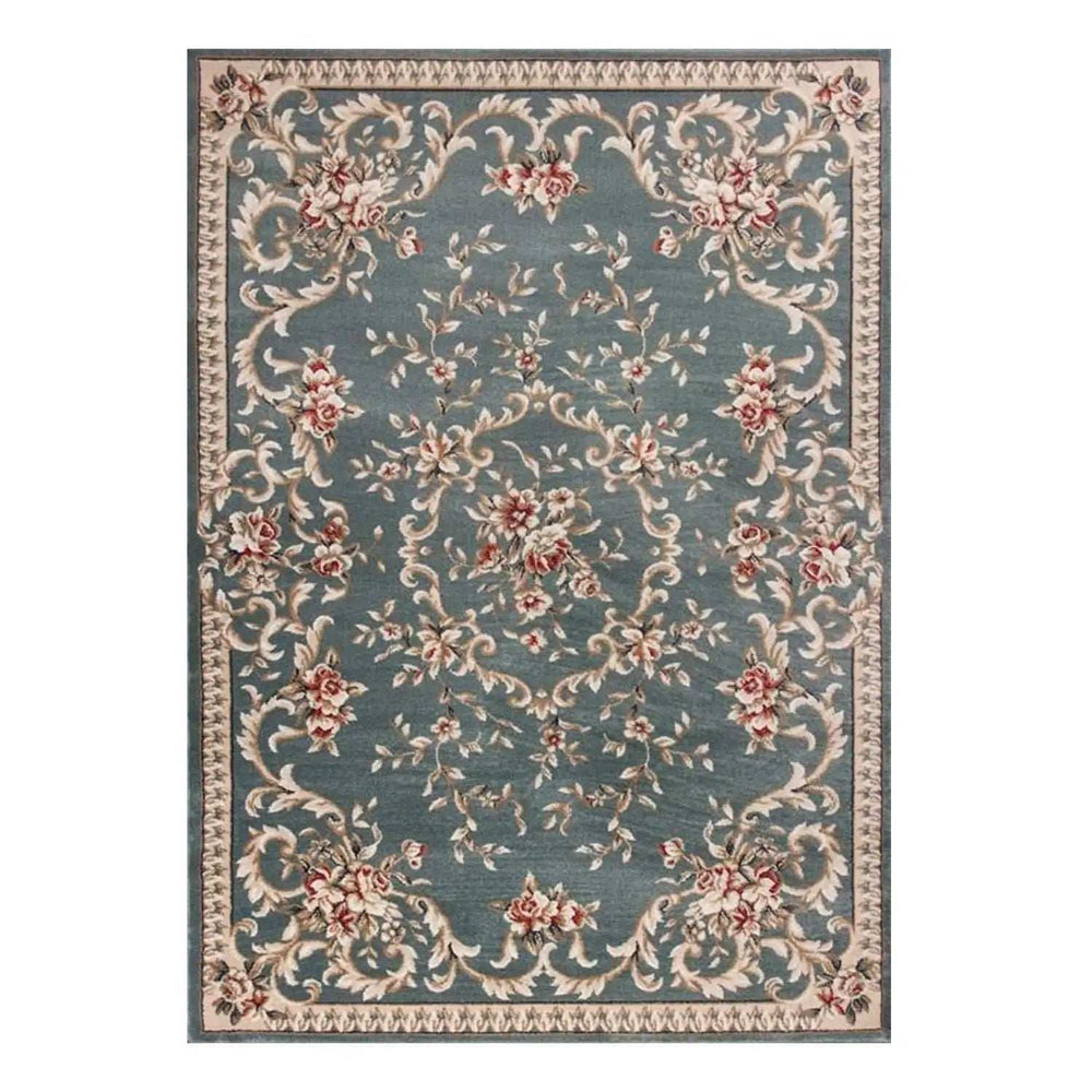 8' X 10' Slate Blue Floral Bordered Indoor Area Rug - Homeroots - Flyclothing LLC