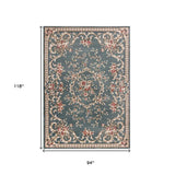 8' X 10' Slate Blue Floral Bordered Indoor Area Rug - Homeroots - Flyclothing LLC