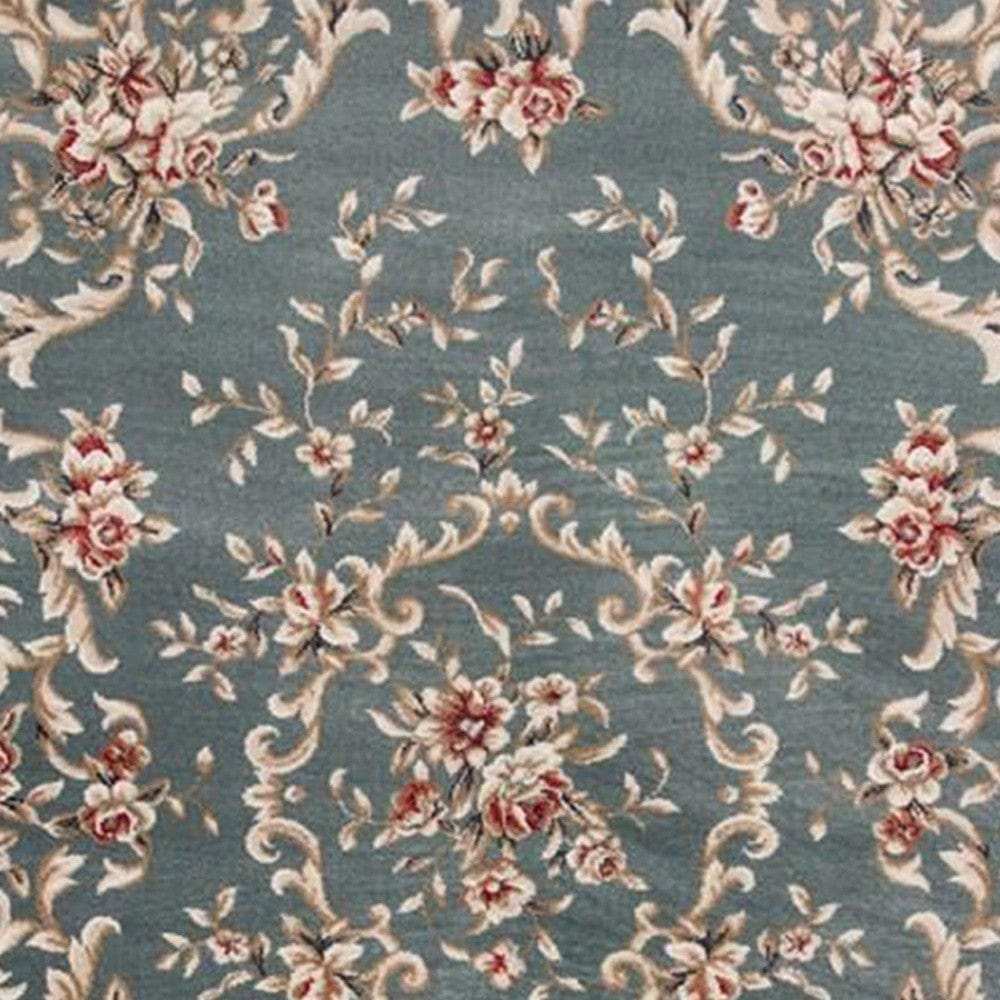 8' X 10' Slate Blue Floral Bordered Indoor Area Rug - Homeroots - Flyclothing LLC