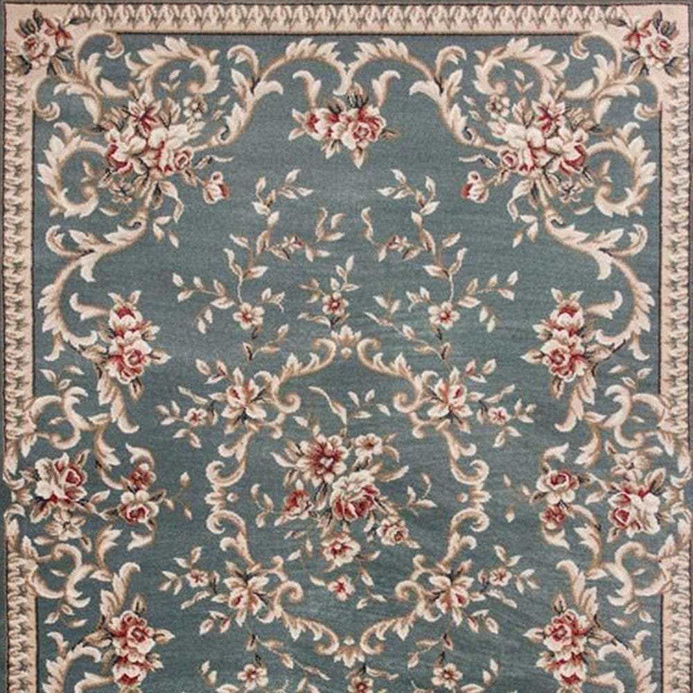 8' X 10' Slate Blue Floral Bordered Indoor Area Rug - Homeroots - Flyclothing LLC