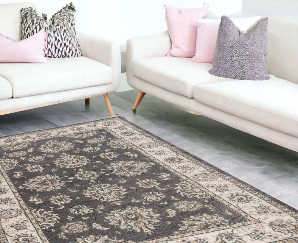 8' X 10' Grey Ivory Floral Indoor Area Rug - Homeroots - Flyclothing LLC