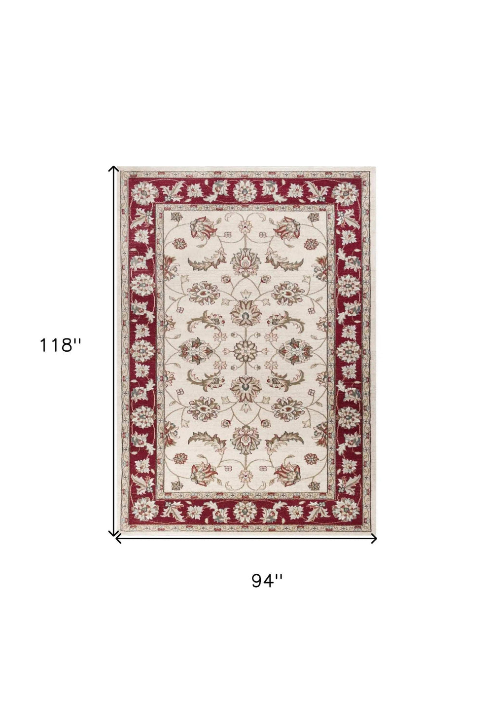 8' X 10' Ivory Or Red Floral Vine Bordered Indoor Area Rug - Homeroots - Flyclothing LLC