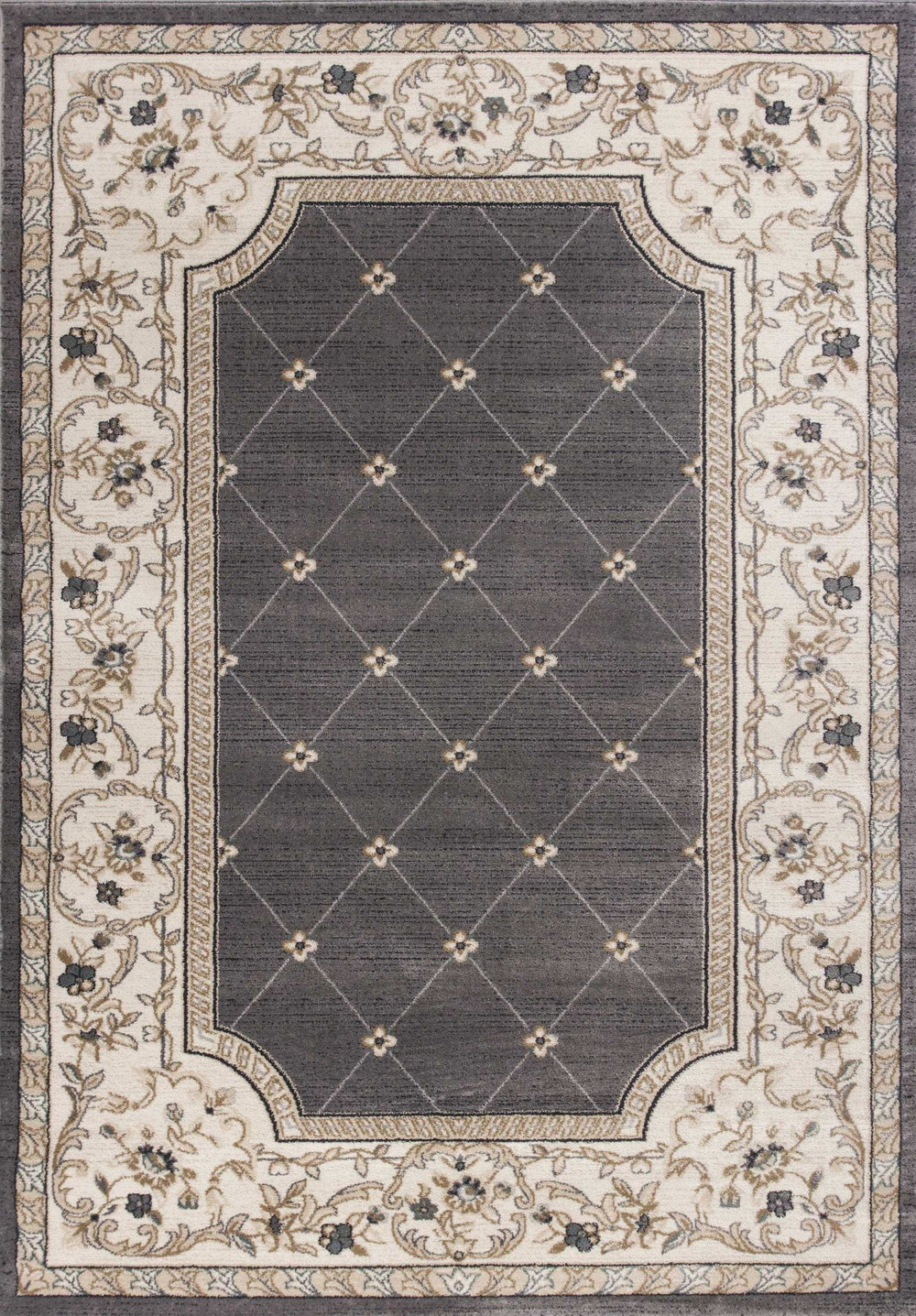 8' X 10' Grey Or Ivory Diamond Floral Bordered Indoor Area Rug - Homeroots - Flyclothing LLC