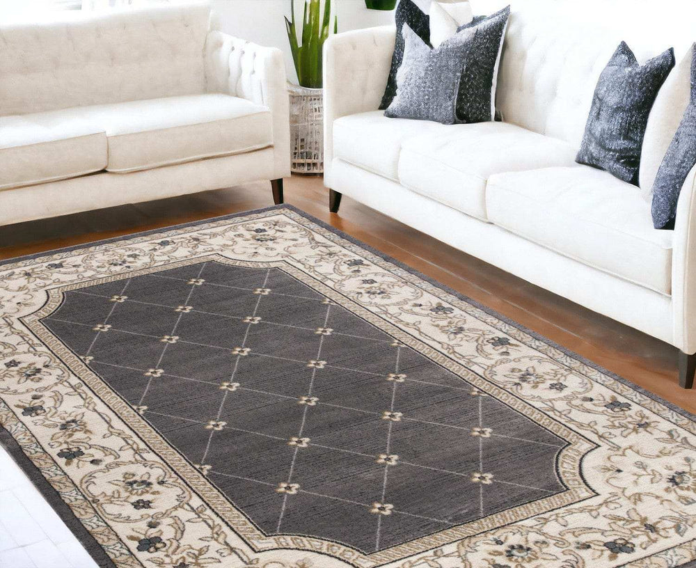 8' X 10' Grey Or Ivory Diamond Floral Bordered Indoor Area Rug - Homeroots - Flyclothing LLC