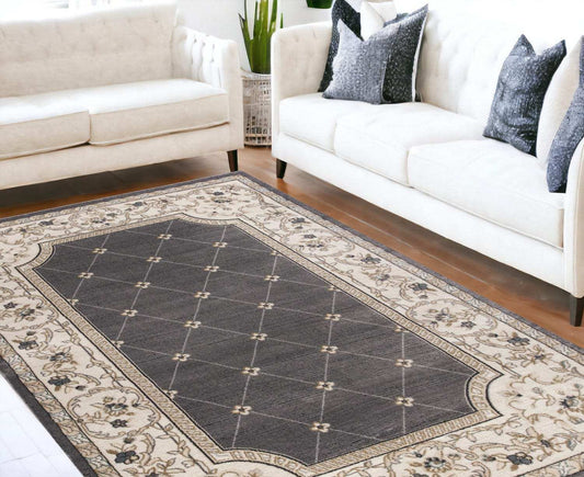 8' X 10' Grey Or Ivory Diamond Floral Bordered Indoor Area Rug - Homeroots - Flyclothing LLC