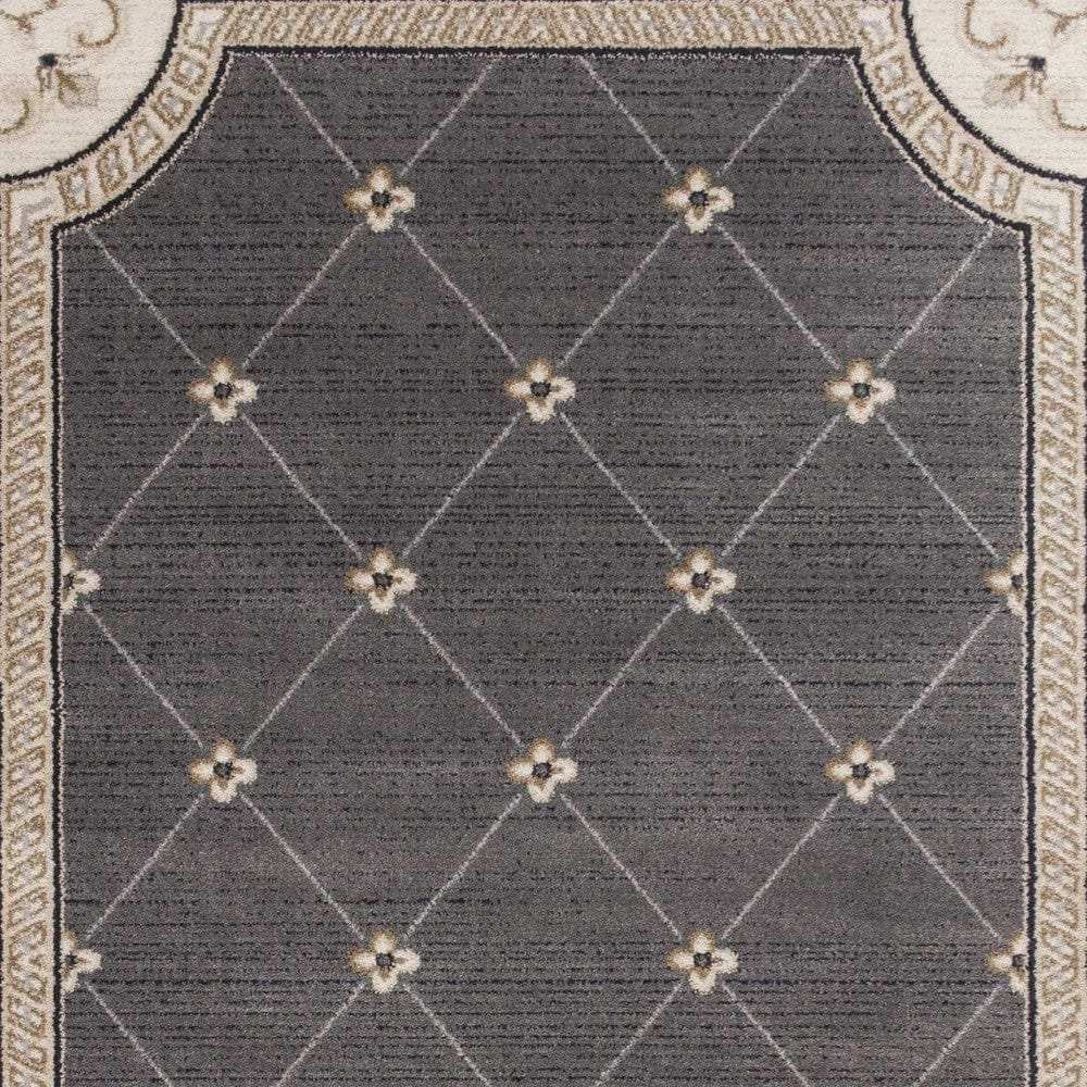 8' X 10' Grey Or Ivory Diamond Floral Bordered Indoor Area Rug - Homeroots - Flyclothing LLC