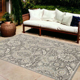 8' X 11' Gray Damask Indoor Outdoor Area Rug - Homeroots - Flyclothing LLC