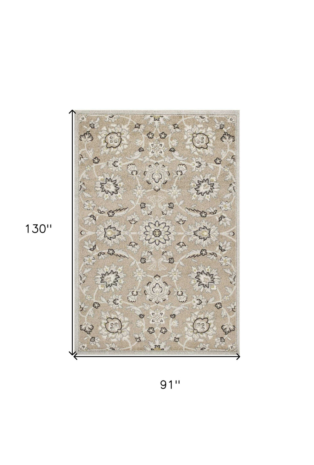 7' X 11' Beige Or Grey Floral Vines Uv Treated Indoor Area Rug - Homeroots - Flyclothing LLC