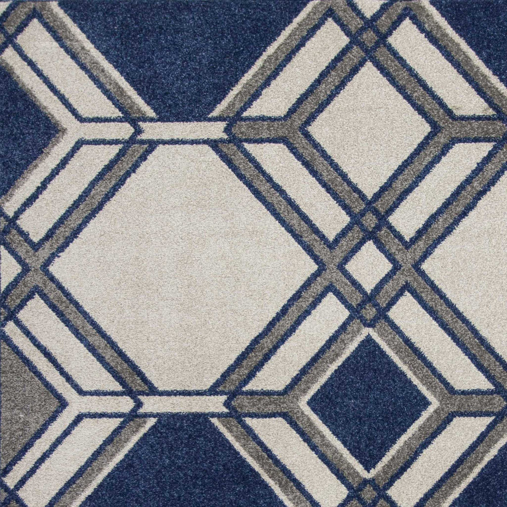 7' X 11' Ivory Or Denim Geometric Hexagon Uv Treated Indoor Area Rug - Homeroots - Flyclothing LLC