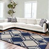 7' X 11' Ivory Or Denim Geometric Hexagon Uv Treated Indoor Area Rug - Homeroots - Flyclothing LLC