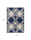 7' X 11' Ivory Or Denim Geometric Hexagon Uv Treated Indoor Area Rug - Homeroots - Flyclothing LLC