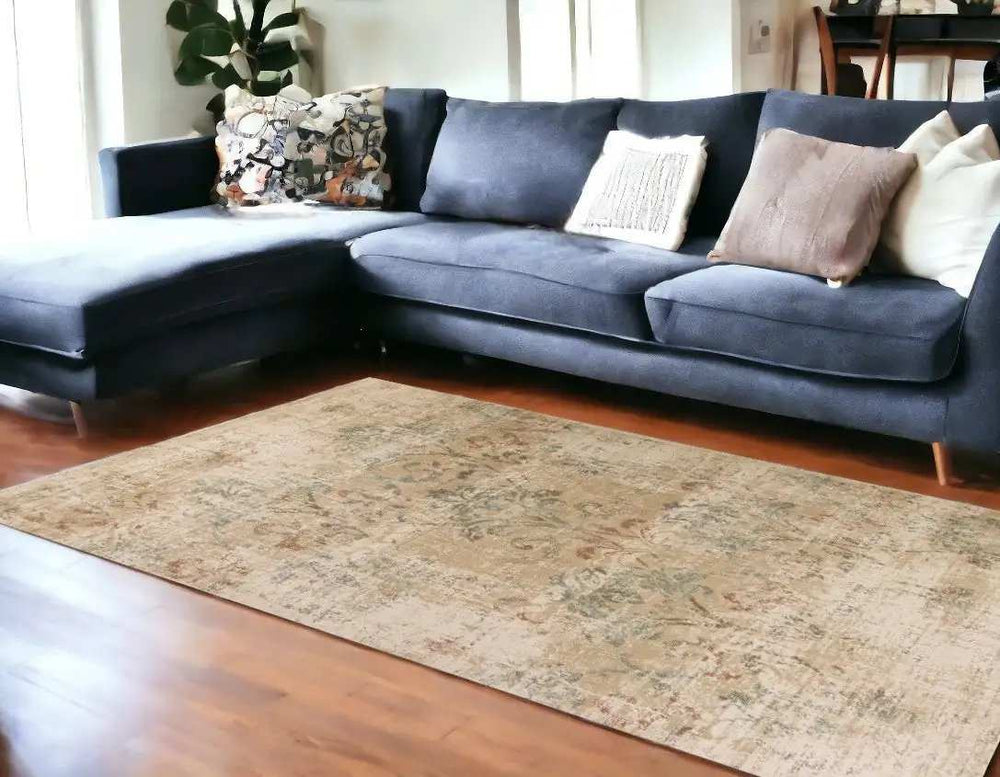 8' X 11' Champagne Beige Machine Woven Damask Indoor Area Rug - Homeroots - Flyclothing LLC