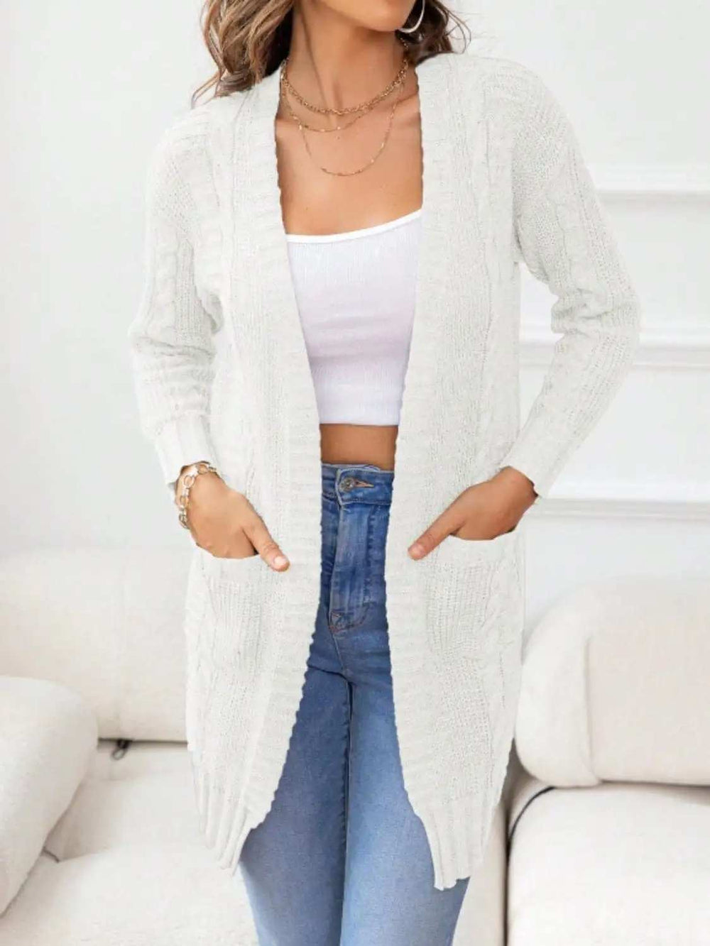 Open Front Long Sleeve Cardigan - Trendsi - Flyclothing LLC