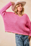 BiBi V-Neck Sweater with Colorful Trim - Trendsi - Flyclothing LLC