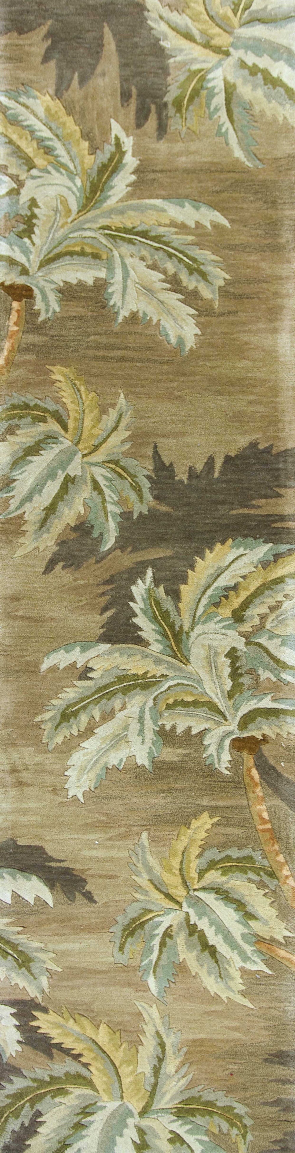 10' Moss Green Hand Tufted Tropical Trees Indoor Runner Rug - Homeroots - Flyclothing LLC